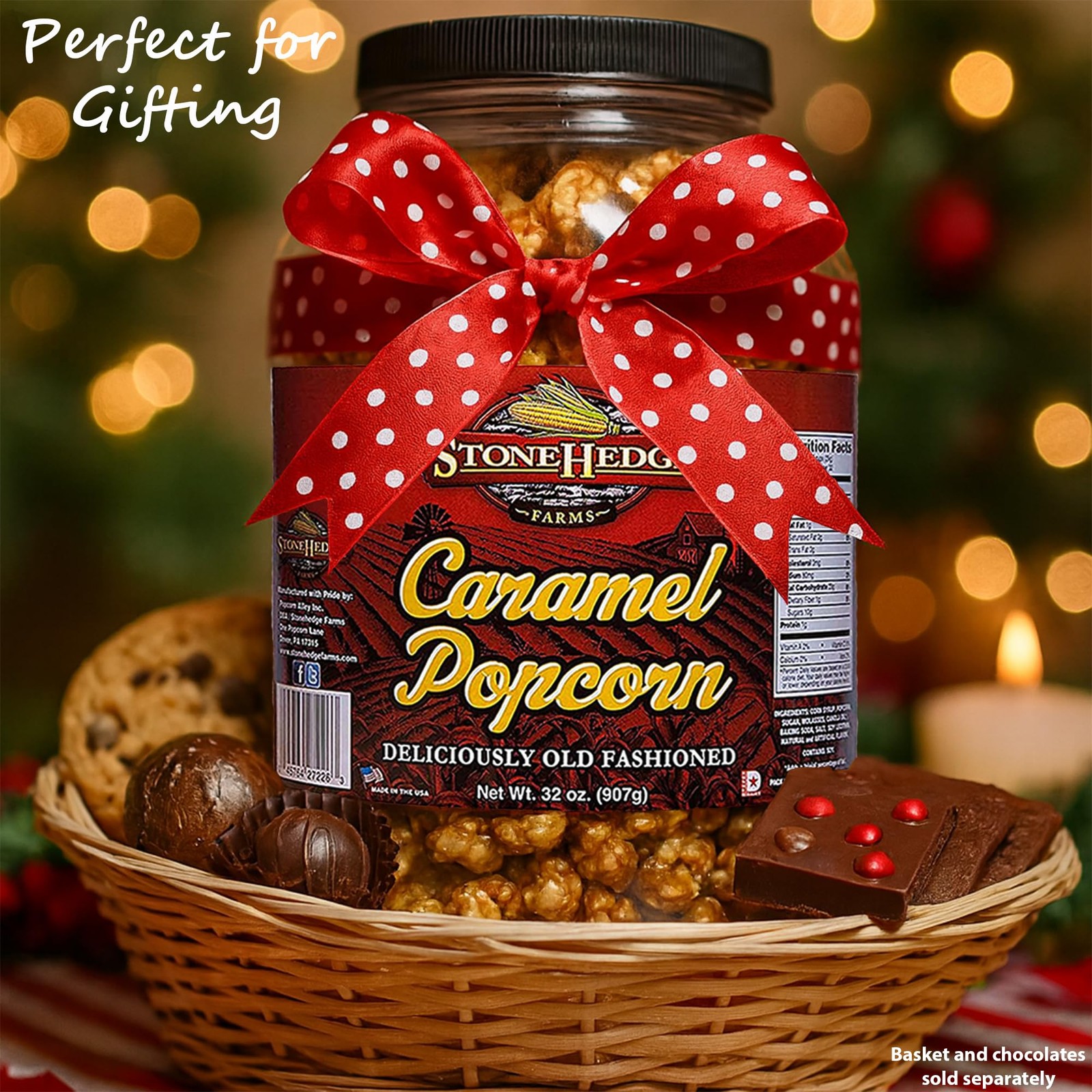 Stonehedge Farms Caramel Flavored Popcorn 32 oz Large Tub for Holidays Christmas