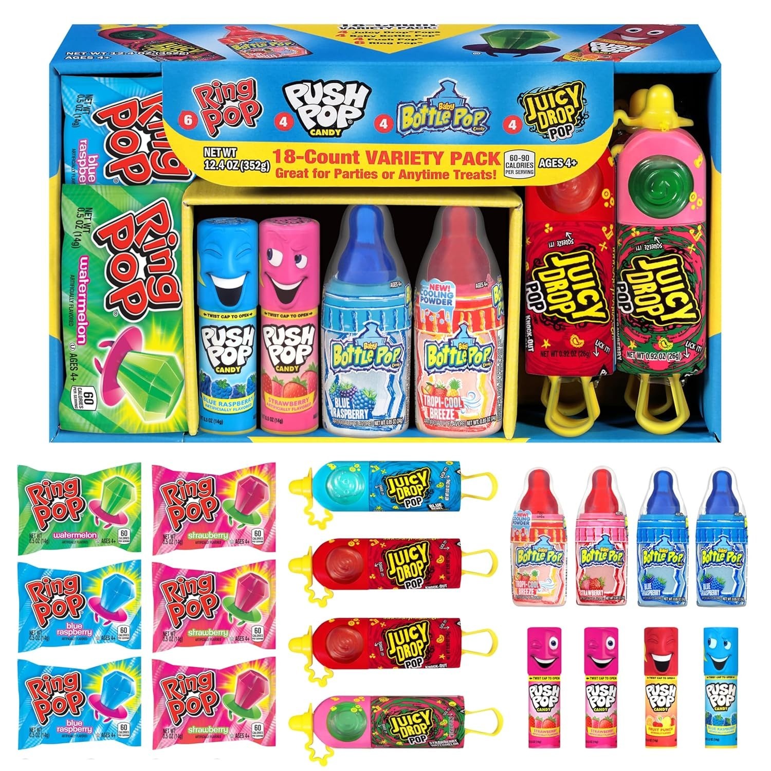 Candy Variety Pack 18 Count Ring Pop Push Pop Juicy Drop Assorted Candy