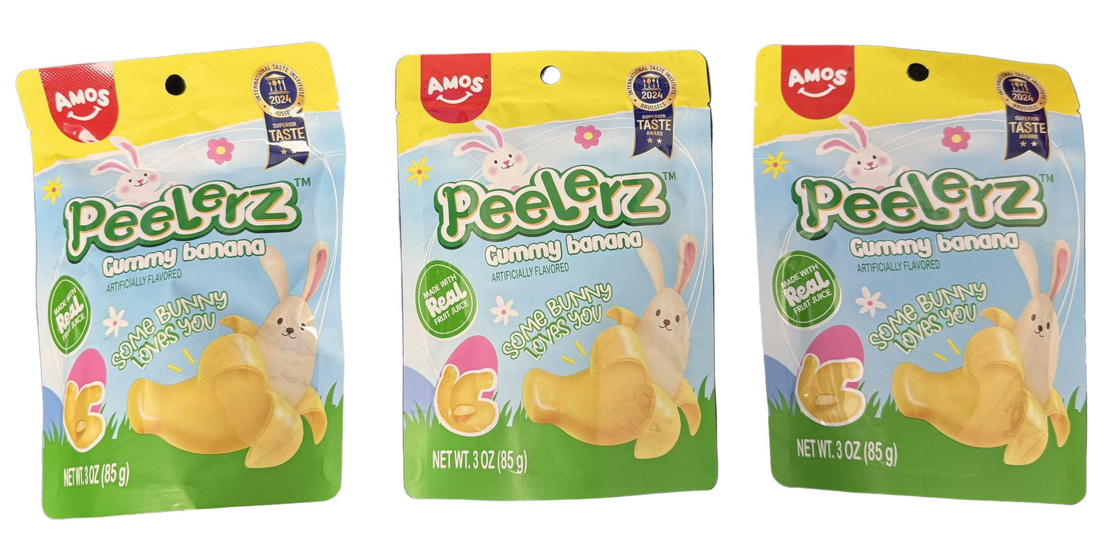 3 Pack Amos Peelerz Gummy Banana Candy 3 Oz Gluten-Free Peelable Exp 04/2026