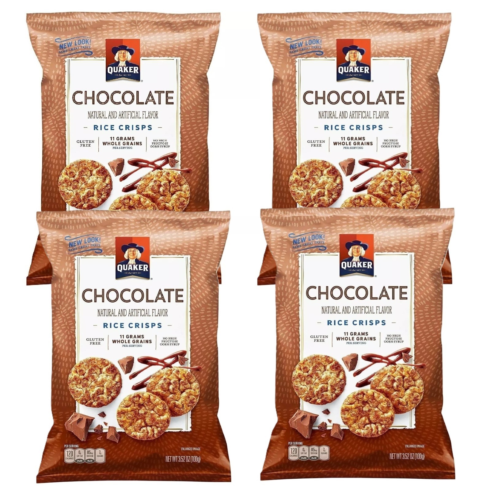 Quaker Rice Crisps Chocolate Popped Light Crispy Crunchy Chips 3.5oz 4 Bags