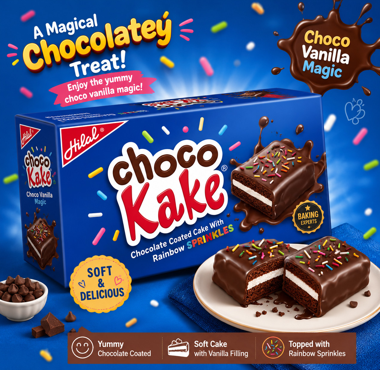 Hilal Choco Kake Chocolate Vanilla Cakes 12 Piece Box Soft Snack Cakes 15g Each
