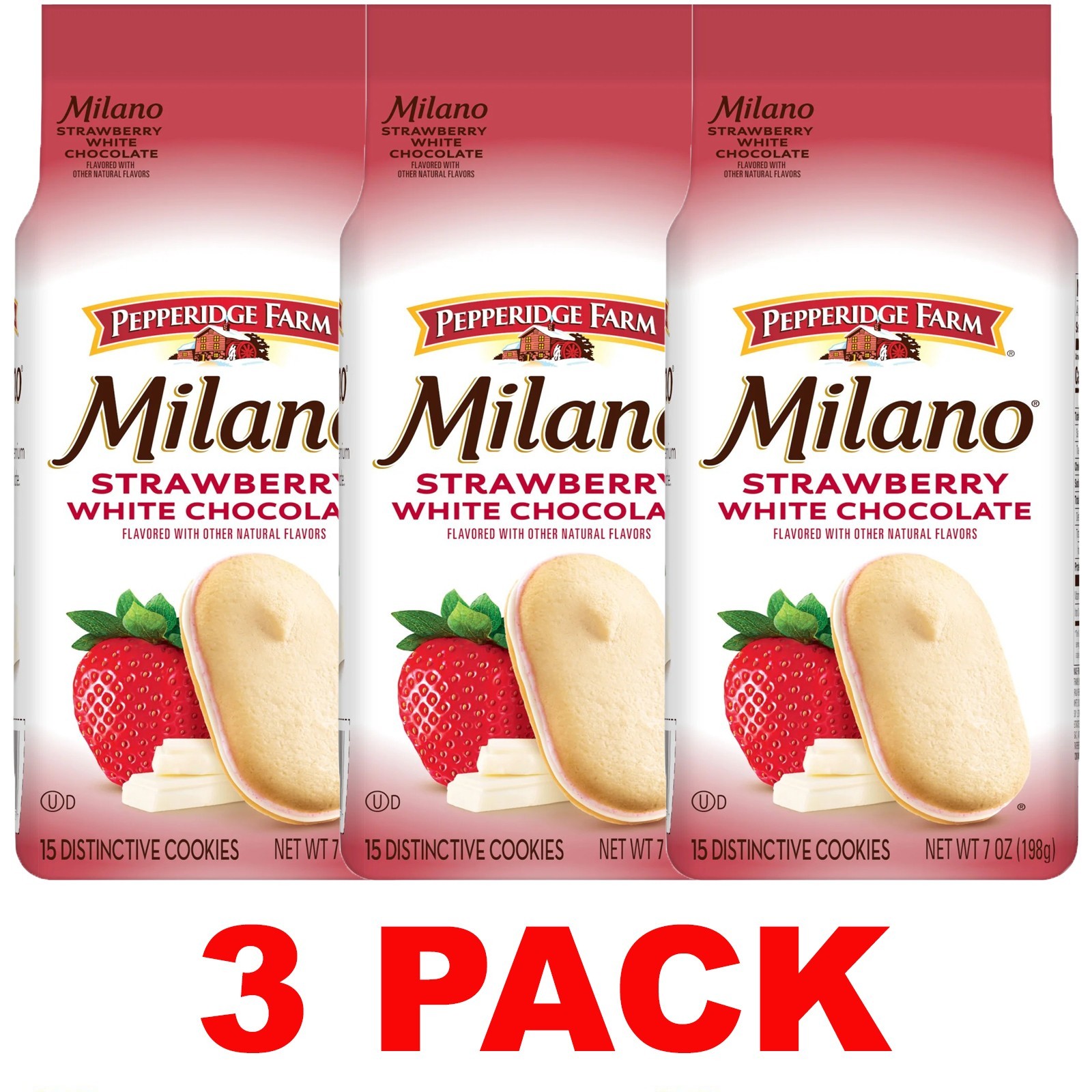 PEPPERIDGE FARM Milano Strawberry White Chocolate Cookies 7 oz Bag New – 3 PACK