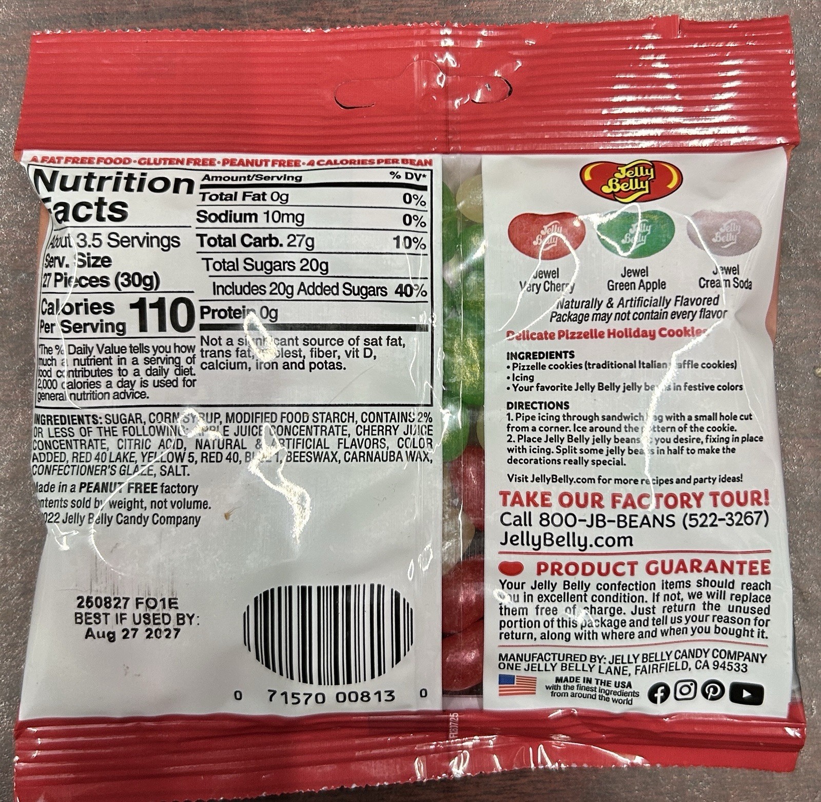 Jelly Belly Christmas Jewel Mix Jelly Beans Very Cherry Green Apple 3.5oz Bag