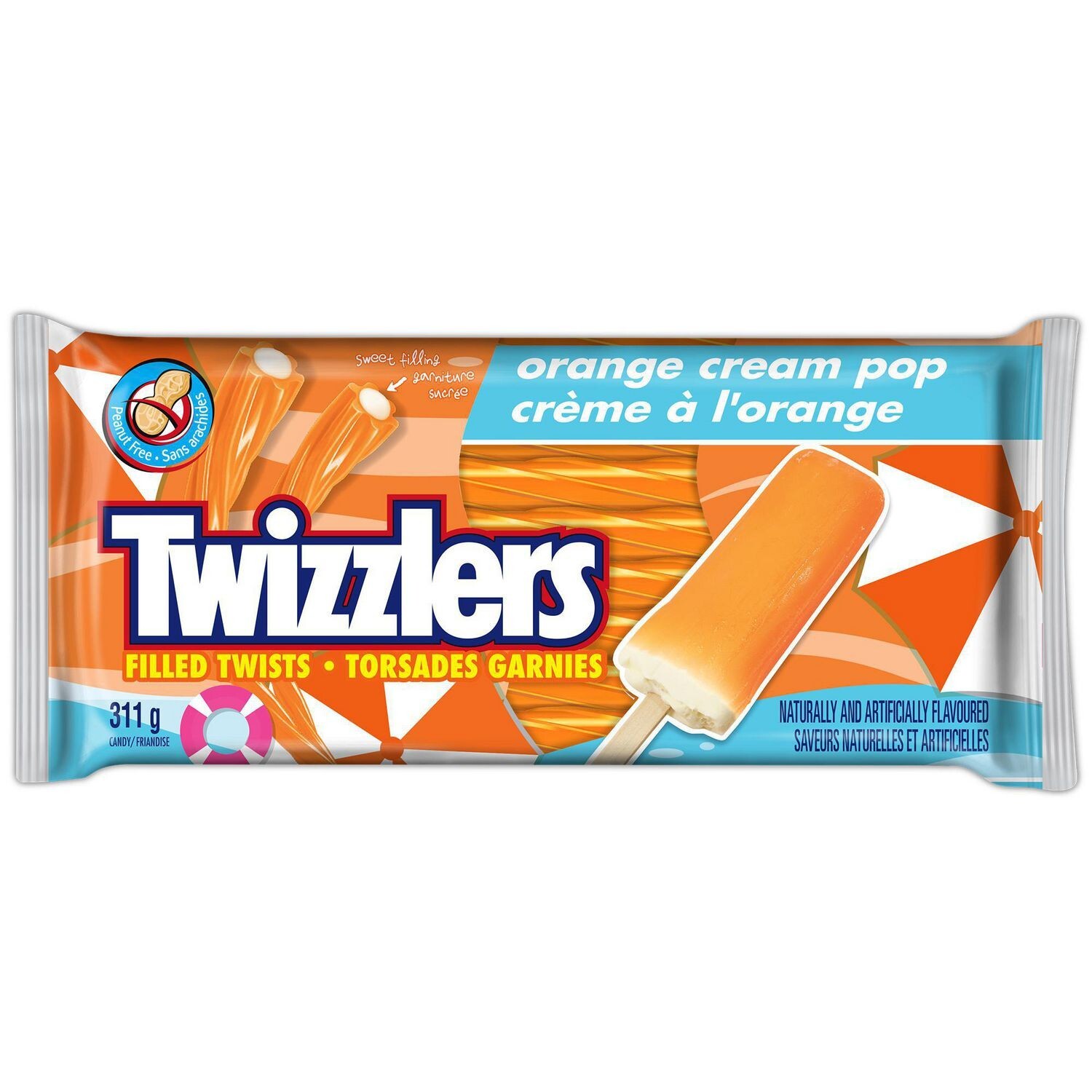 10 Bags of Twizzlers Orange Cream Pop Filled Twists Candy 311g Each
