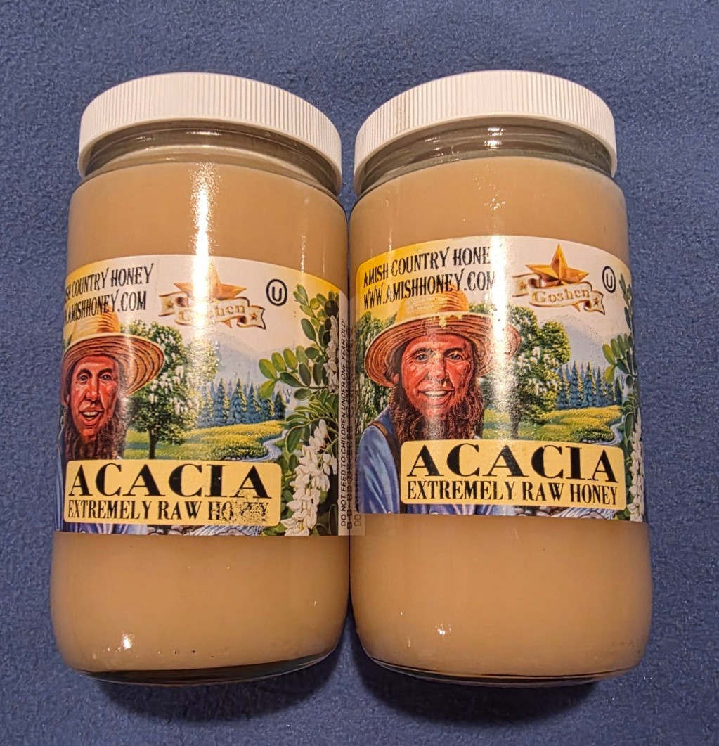 2X Goshen Amish Country Honey ACACIA with Extremely Raw Honey 16 oz Glass
