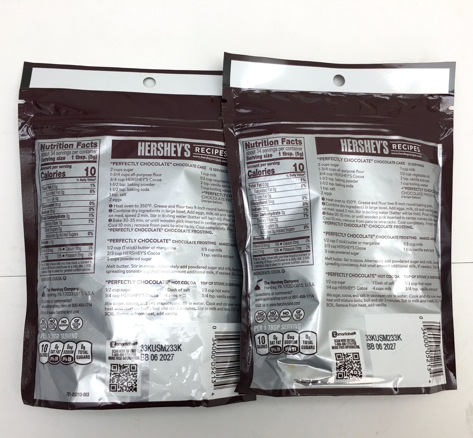 Hershey’s Cocoa Powder 100% Cacao Natural Unsweetened 2 Pack 6 Ounce exp 06/27
