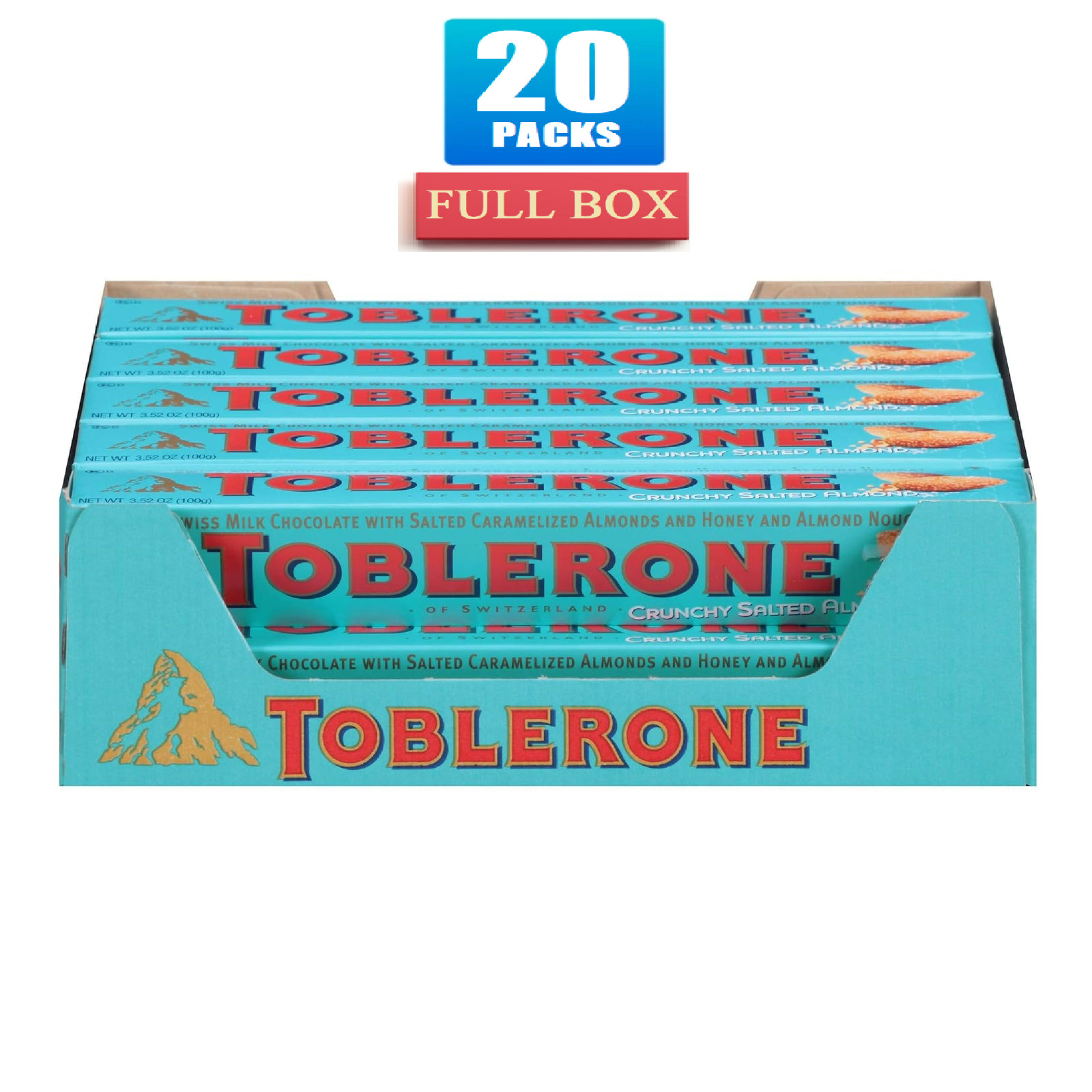 20x Packs Toblerone Crunchy Almond with Sea Salt Milk Chocolate Bar – 3.52oz