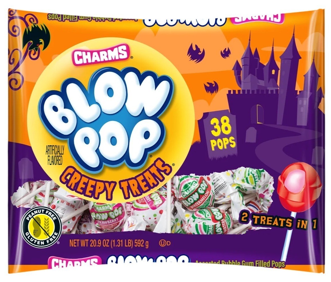 20.9oz/38ct CHARMS Candy BLOW POP Halloween CREEPY TREATS Lollipops Mix Fruit