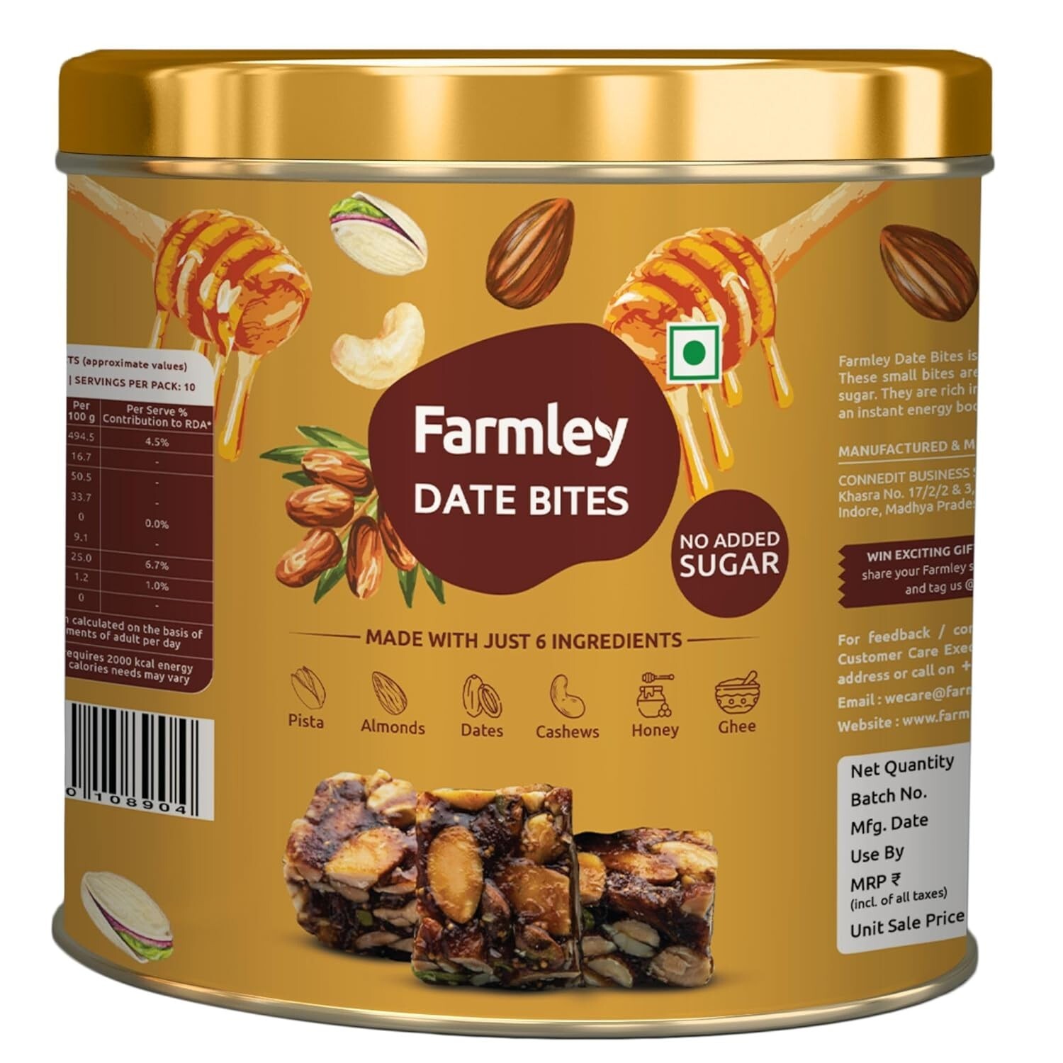Farmley Dates Barfi Made with Dates, Pista, Cashews, Almonds, Honey , Pure Ghee
