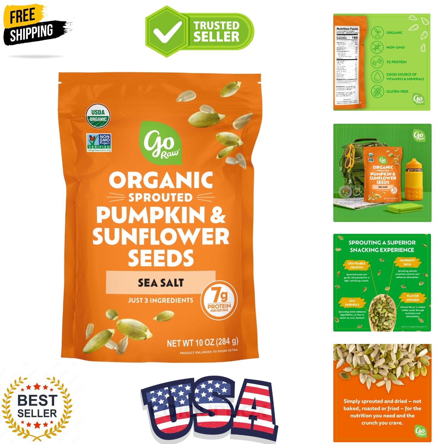 Organic Sprouted Pumpkin & Sunflower Seeds, 10 oz, Sea Salted, Keto, Kosher, …