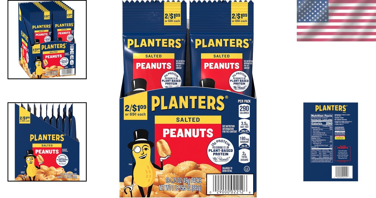 On-the-Go Crunch: 1.75 oz Salted Peanuts, Pack of 18 – Nutrient-Rich Snacking