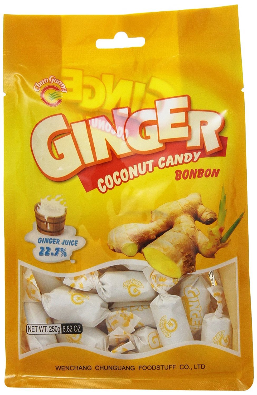 1 BAG Chun Guang Ginger Coconut Hard Candy 8.82 oz Bonbon English Packaging
