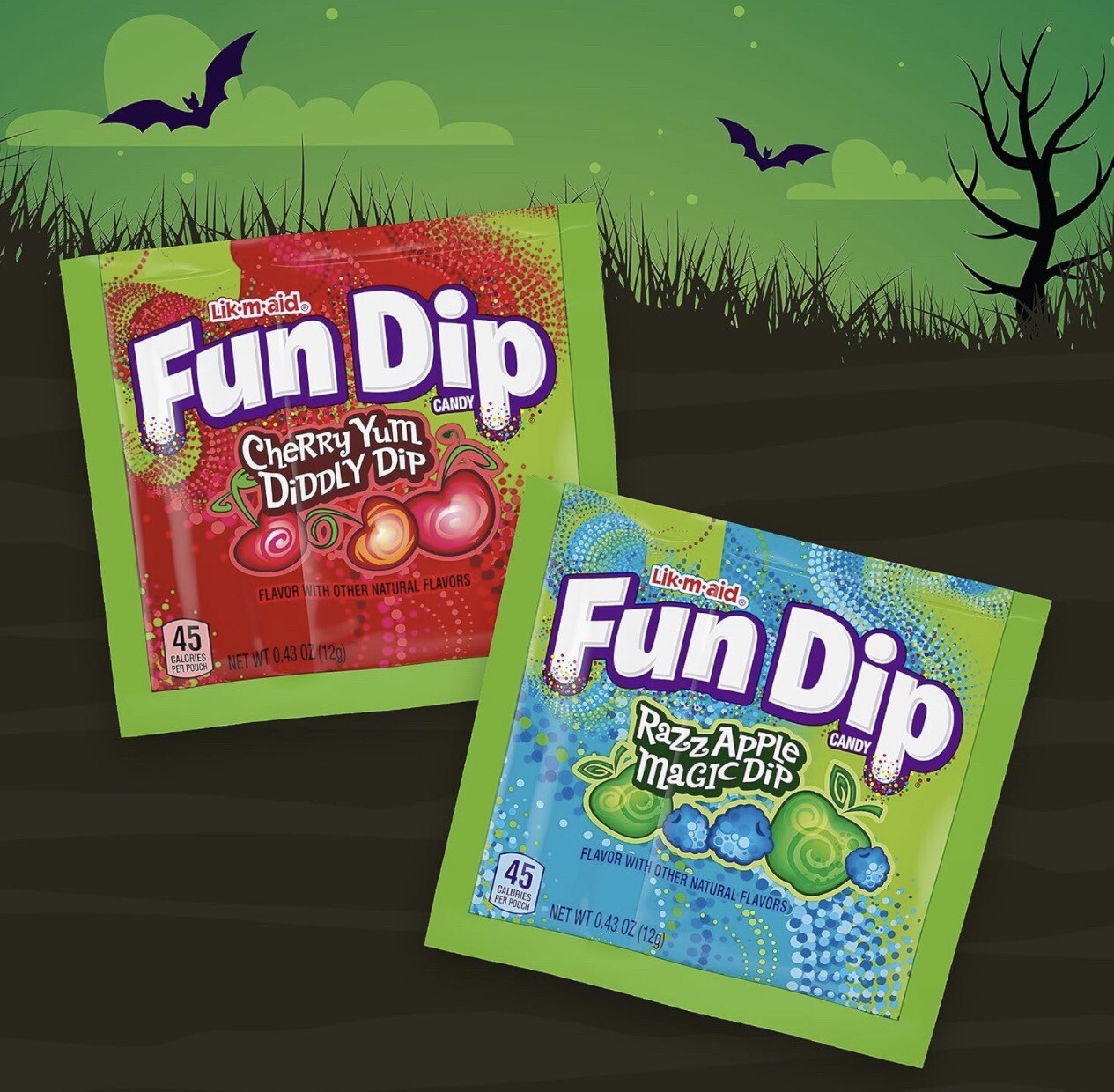 Fun Dip Candy Sticks 2 Flavor Bulk Pack, 48 Pack Cherry Yum Diddly Dip and Razza