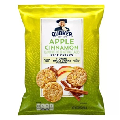 Quaker Rice Crisps APPLE CINNAMON Popped Never Fried 7oz Chips 2 Snacks JUN 2025