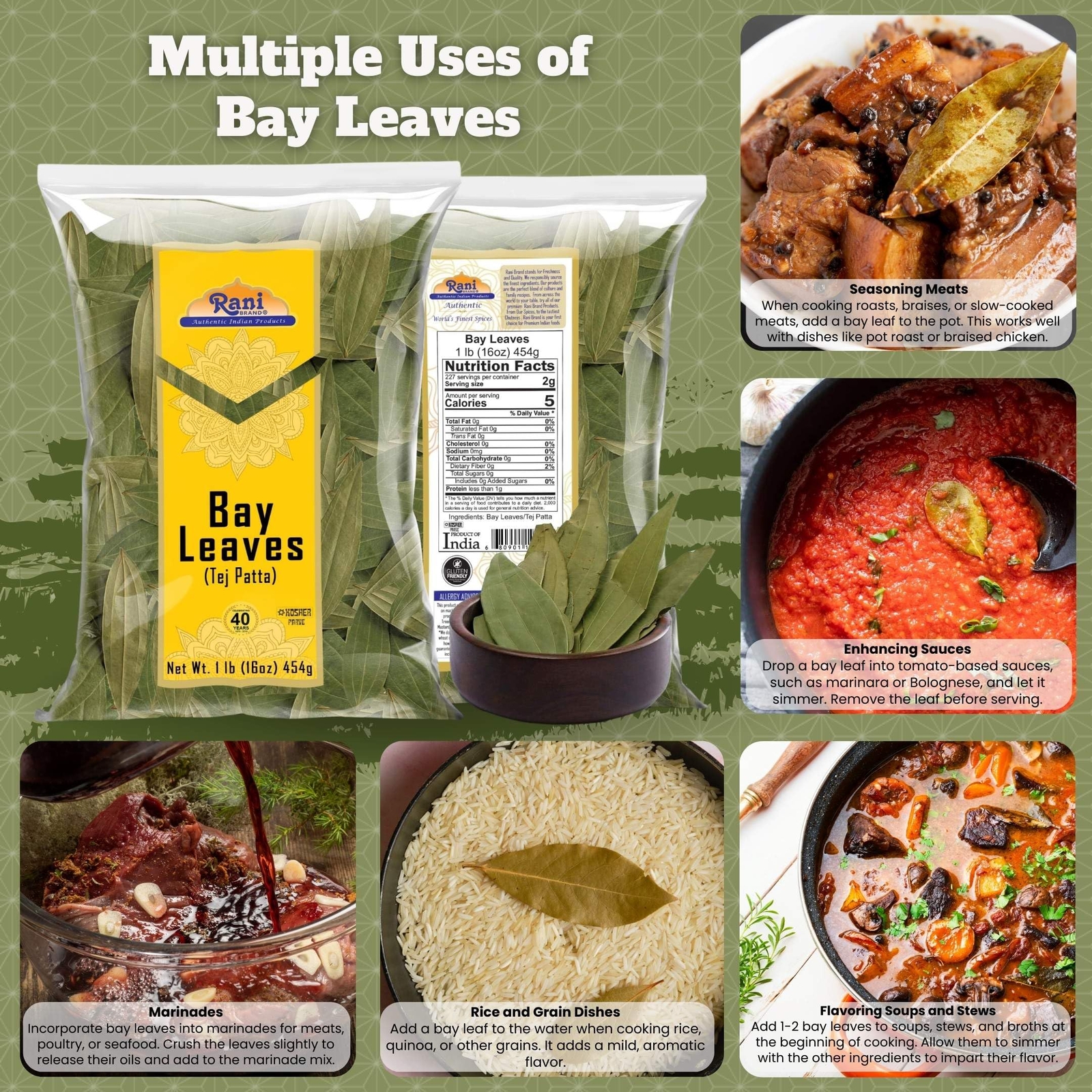 Rani Bay Leaf (Leaves) Whole Spice Hand Selected Extra Large 16oz (1lb) 454g