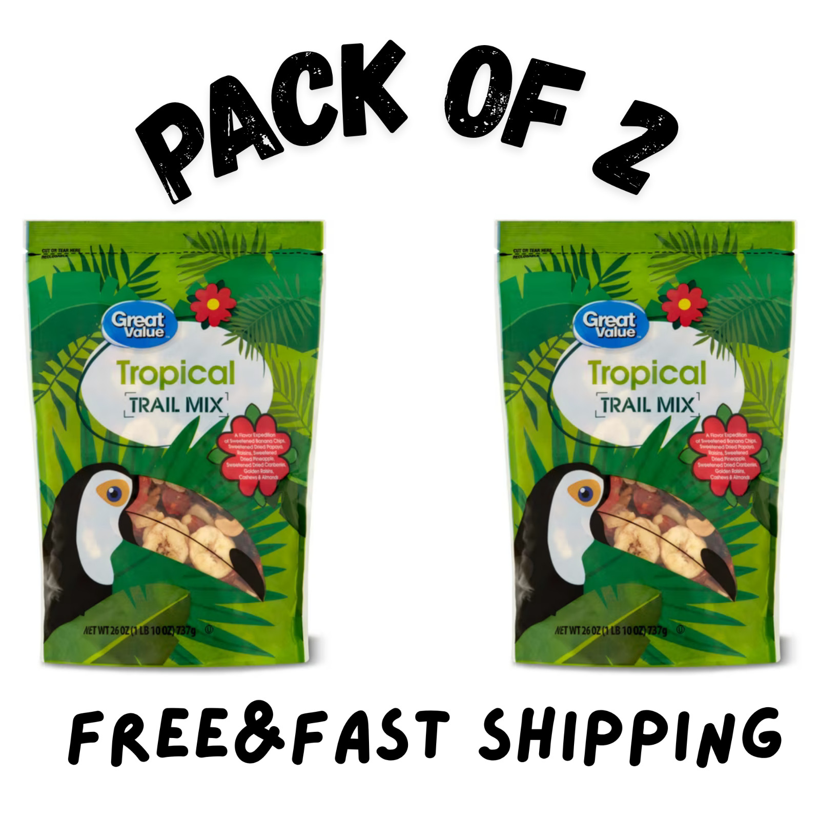(2 PACK) Great Value Tropical Trail Mix, 26 oz