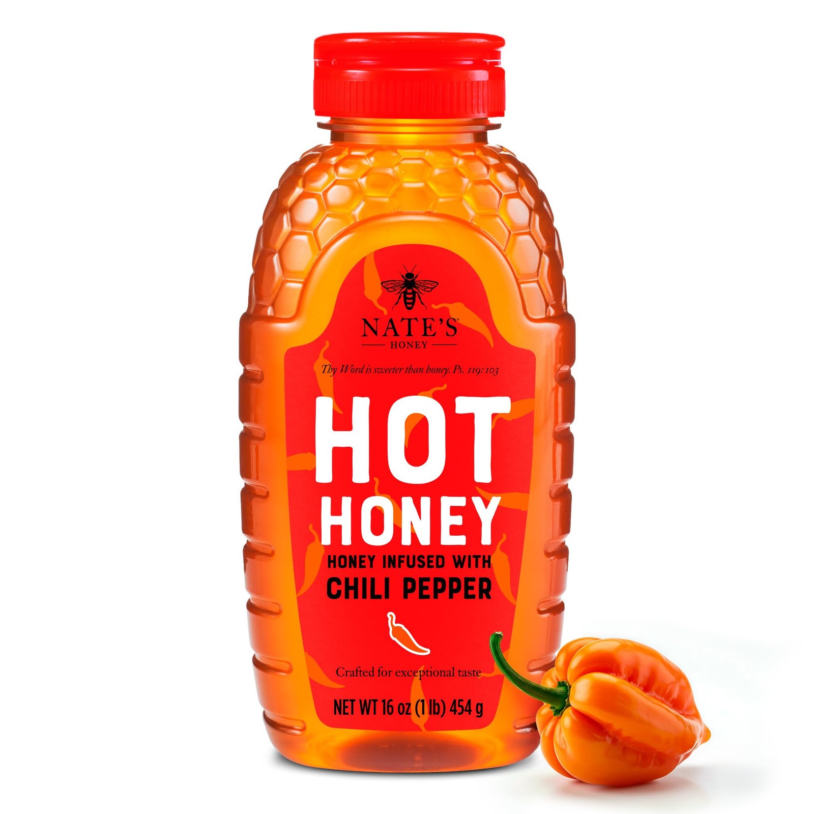 Nate’s Hot Honey – 100% Pure Infused with 16 Ounce (Pack of 1), Orange