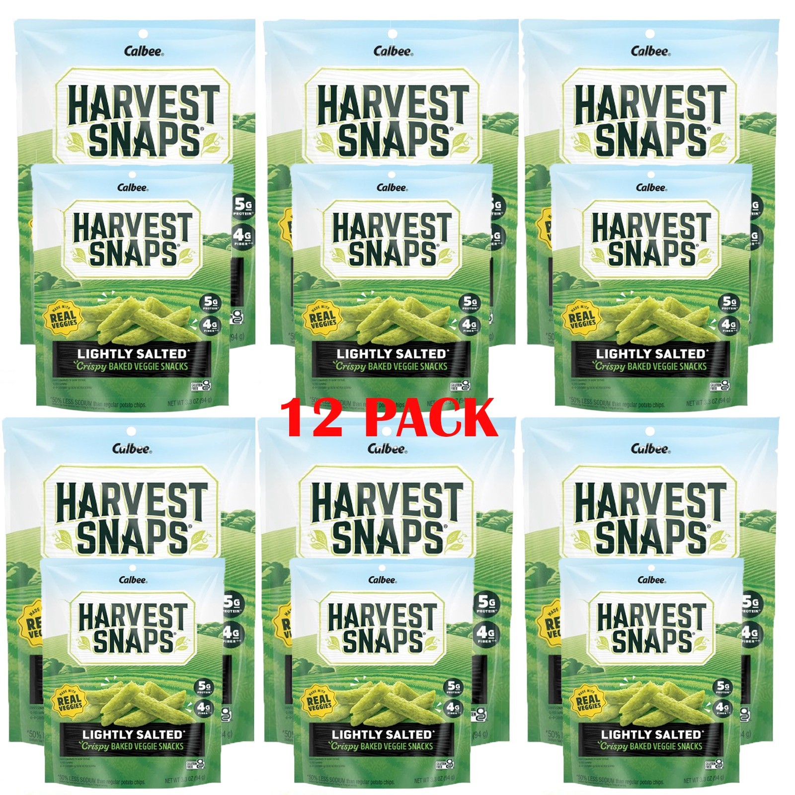 HARVEST SNAPS Green Pea Crisps 3.3oz Lightly Salted Snack Gluten Free 12 PACK