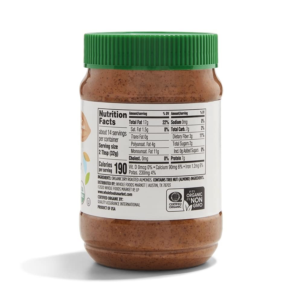 365 by Whole Foods Market, Organic Creamy Almond Butter, 16 Ounce (Pack of 1)