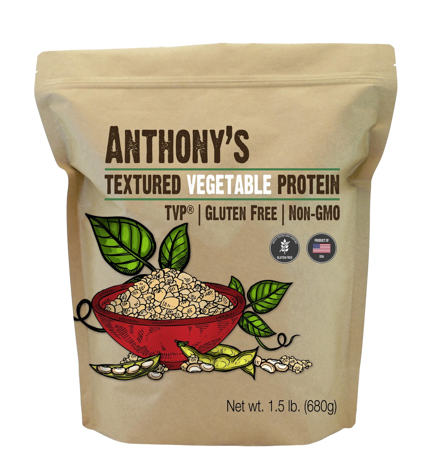 Anthony’s Textured Vegetable Protein, TVP, 1.5 lb, Pound (Pack of 1)
