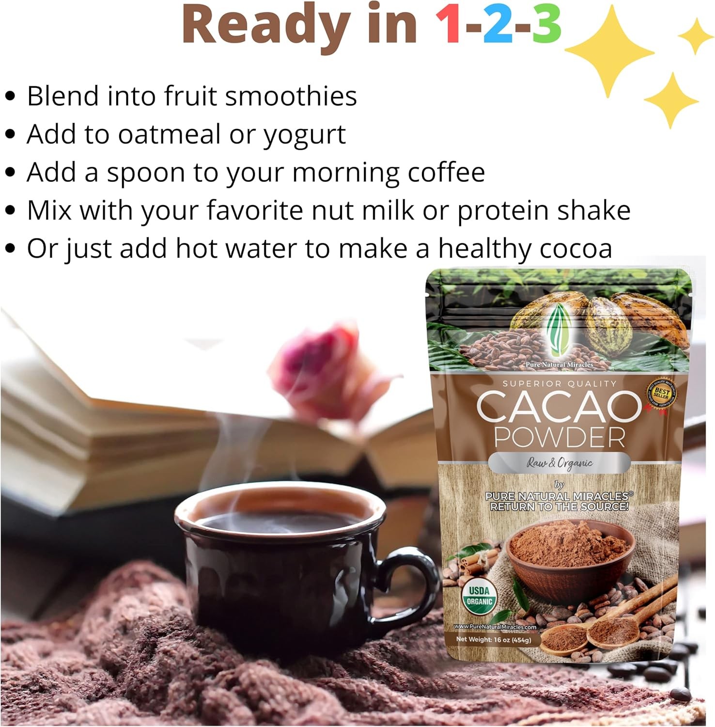Cacao Powder Organic – Raw, Unsweetened, Non-Alkalized Cocoa – Ceremonial Grade,