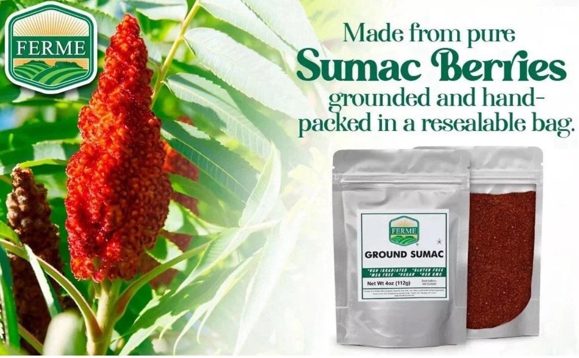 Pure 100% Ground Sumac Spice, No Salt, No GMO, Sumac Seasoning 4 Ounce