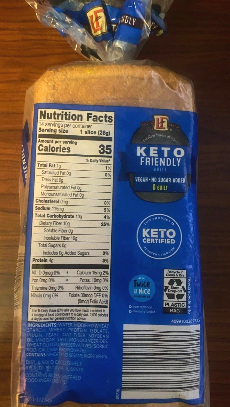 ALDI L’OVEN FRESH Keto Friendly WHITE Bread ZERO Net Carbs VEGAN 1 Loaf