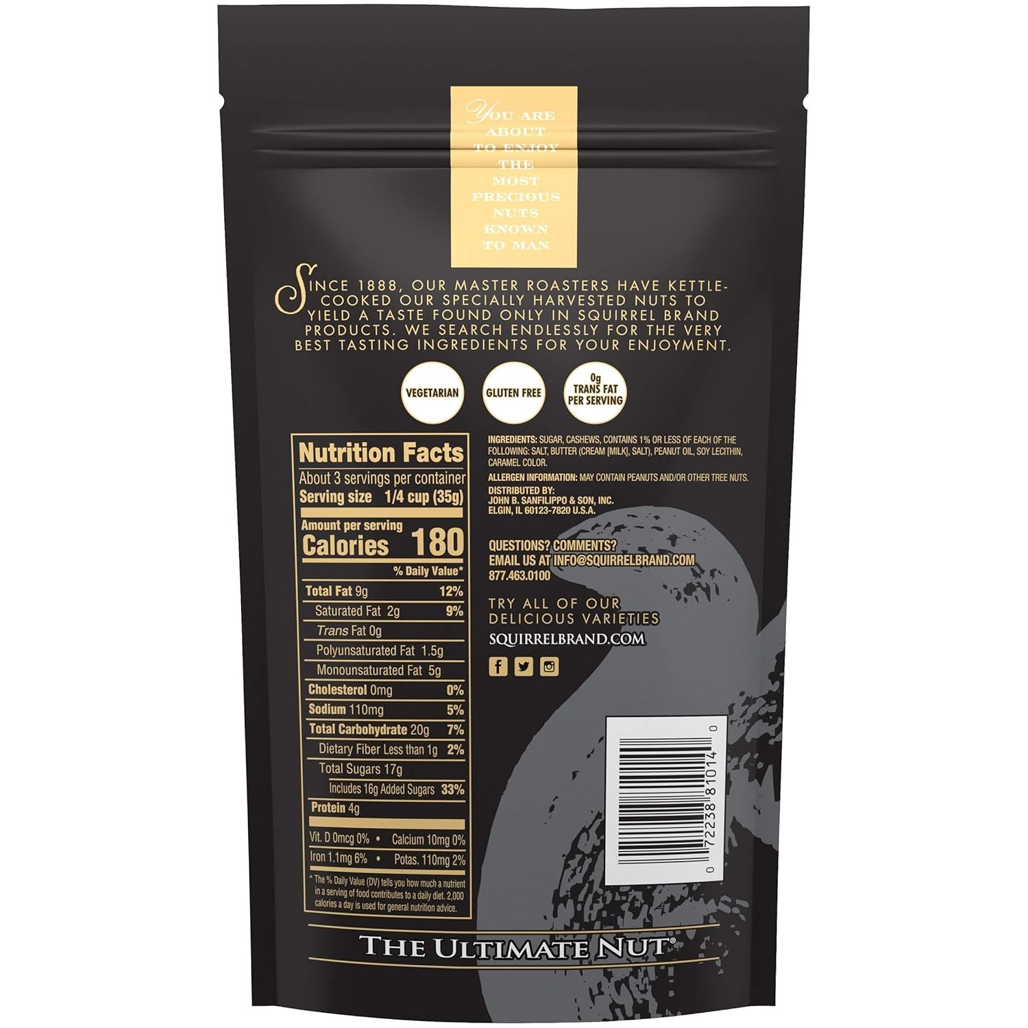 Brand Sweet Brown Butter Cashews,3.5 Ounces Resealable Bag,Gluten Free,Vegeta…