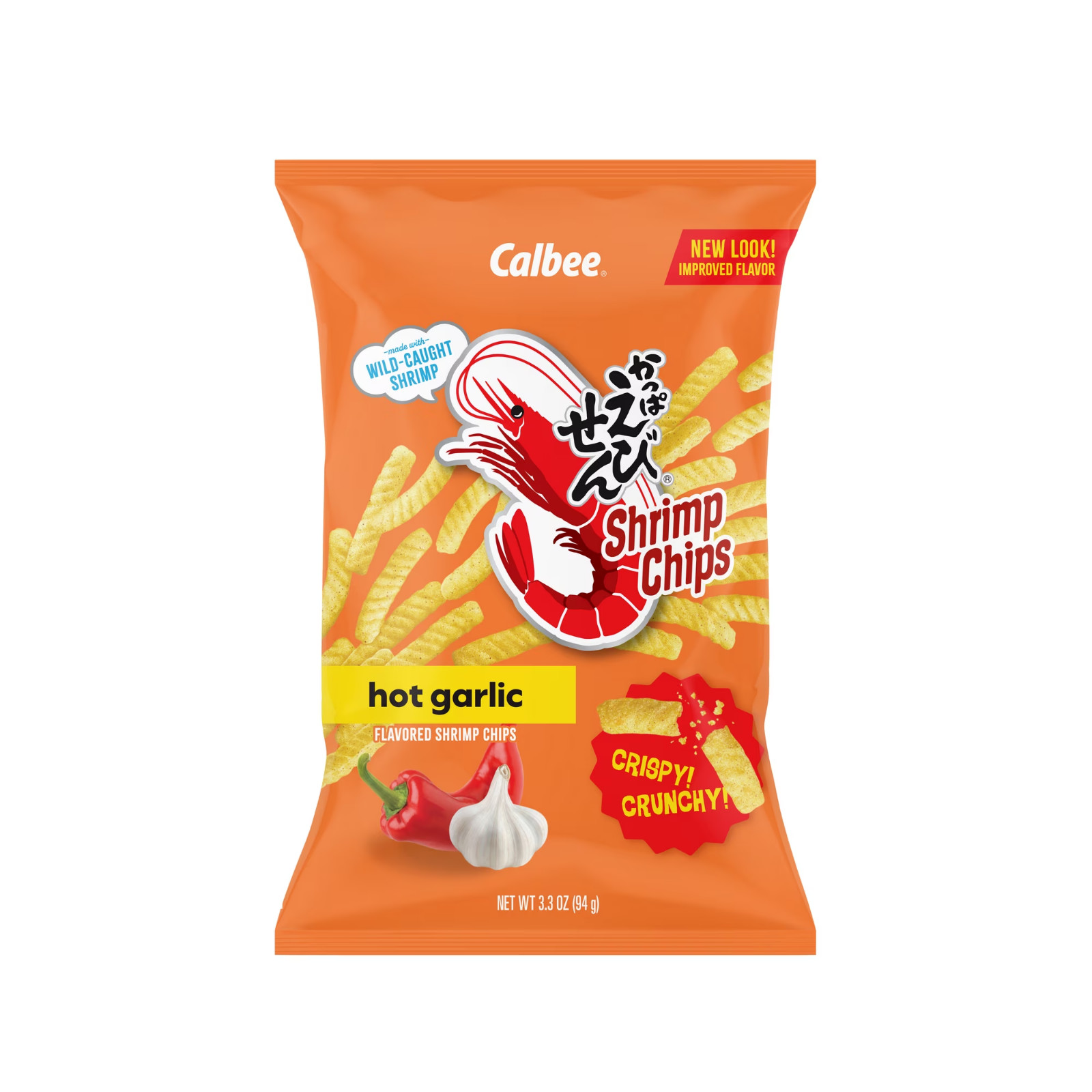 (3 pack) Calbee Shrimp Chips Baked Hot Garlic Flavored Shrimp Chips 3.3oz Bag…