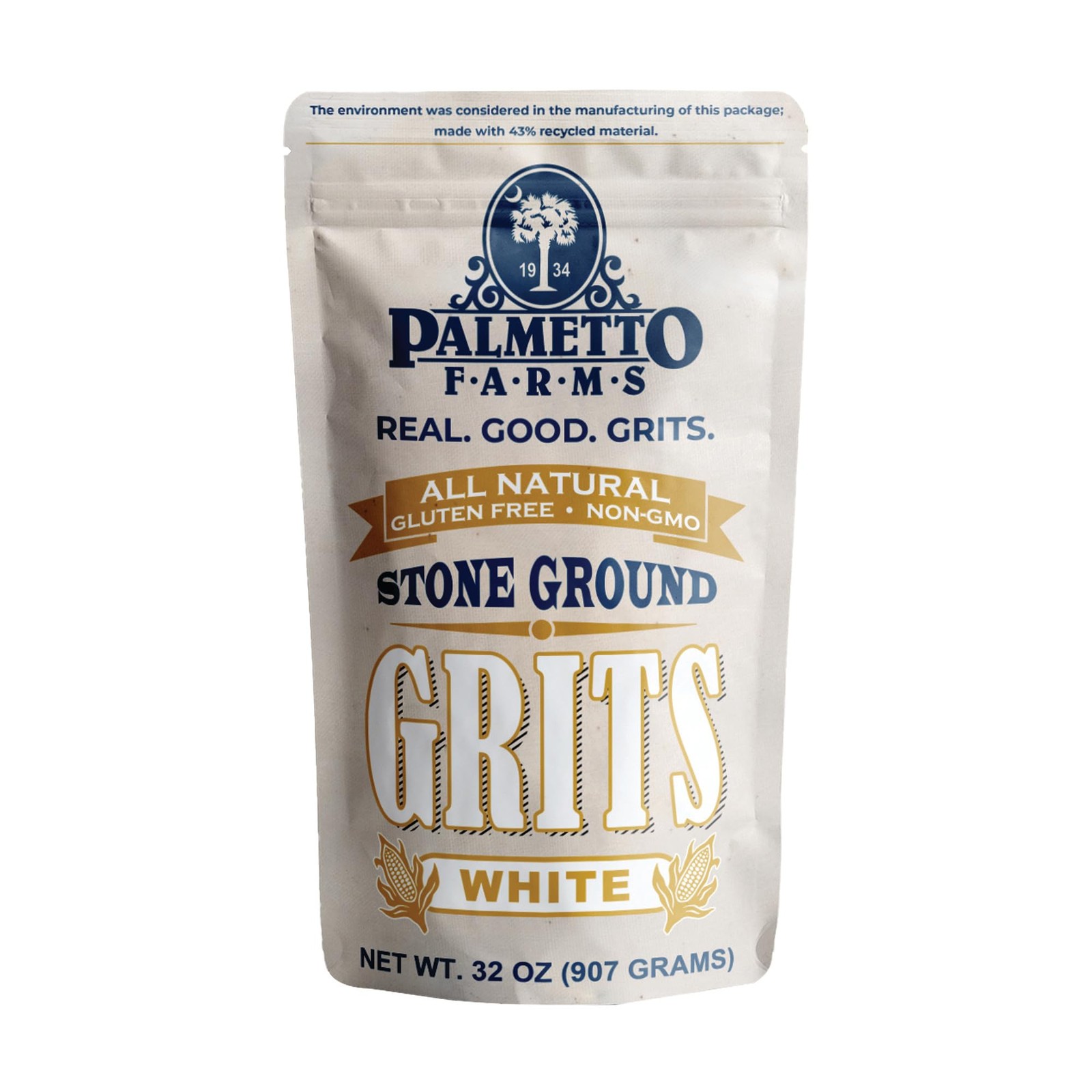 PALMETTO FARMS Stone Ground White Grits, 32 OZ 2 Pound (Pack of 1)