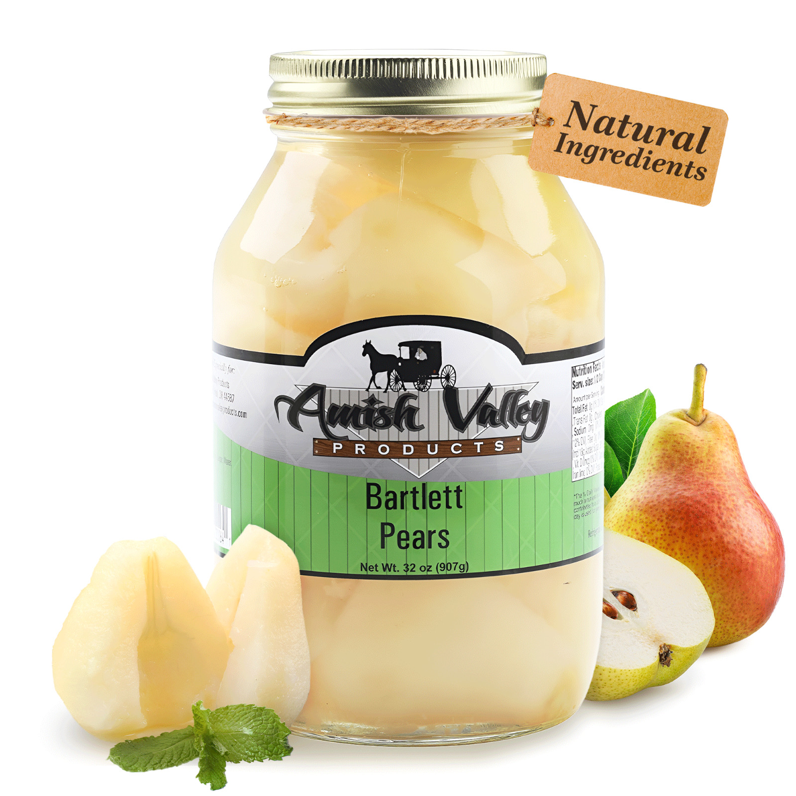 Old Fashioned Bartlett Pear Halves Canned Pears Jarred in 32 oz glass jar Amish