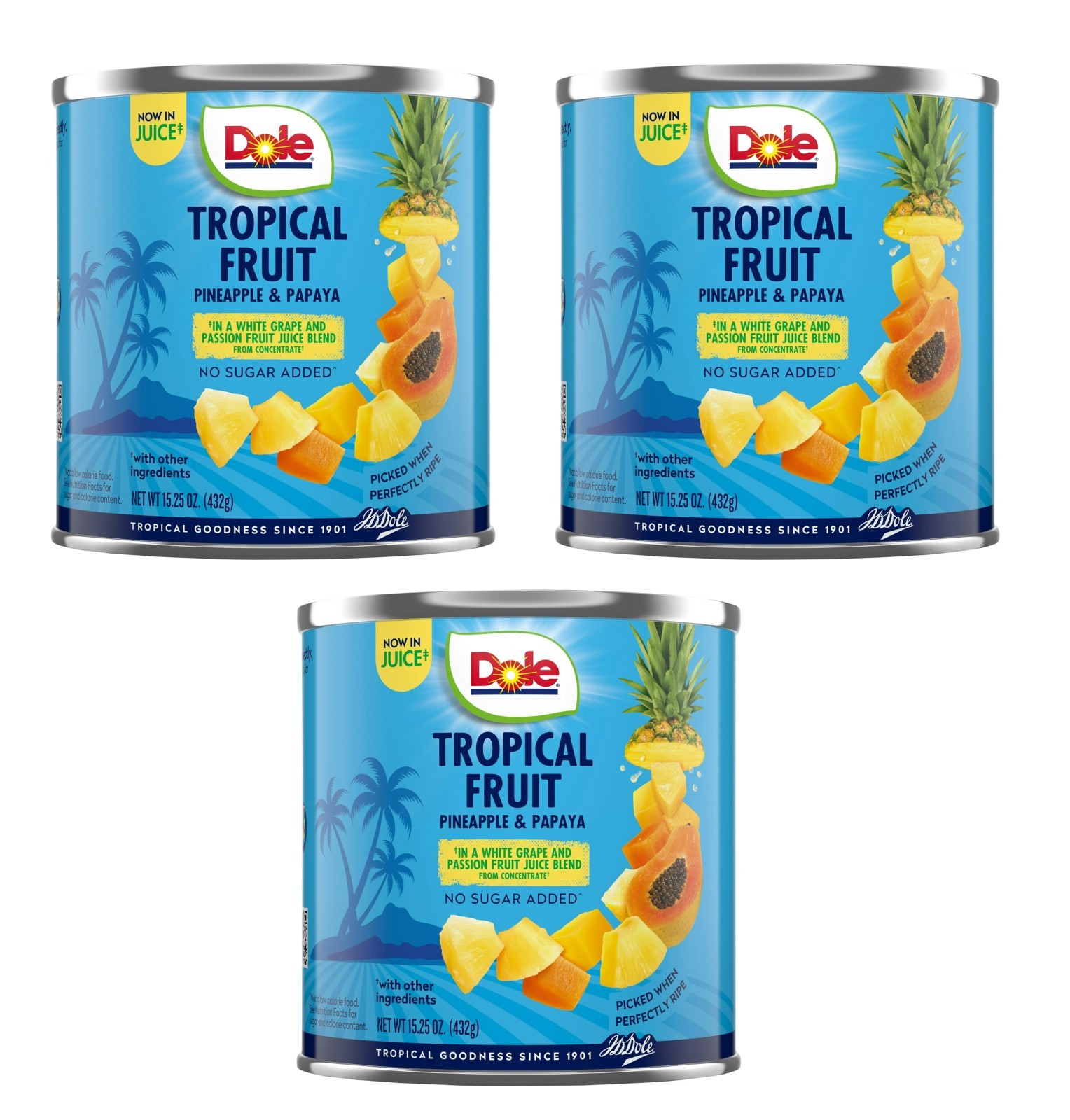 Dole Tropical Fruit Chunks 15.25 oz (3 Pack) Pineapple Papaya No Sugar Added