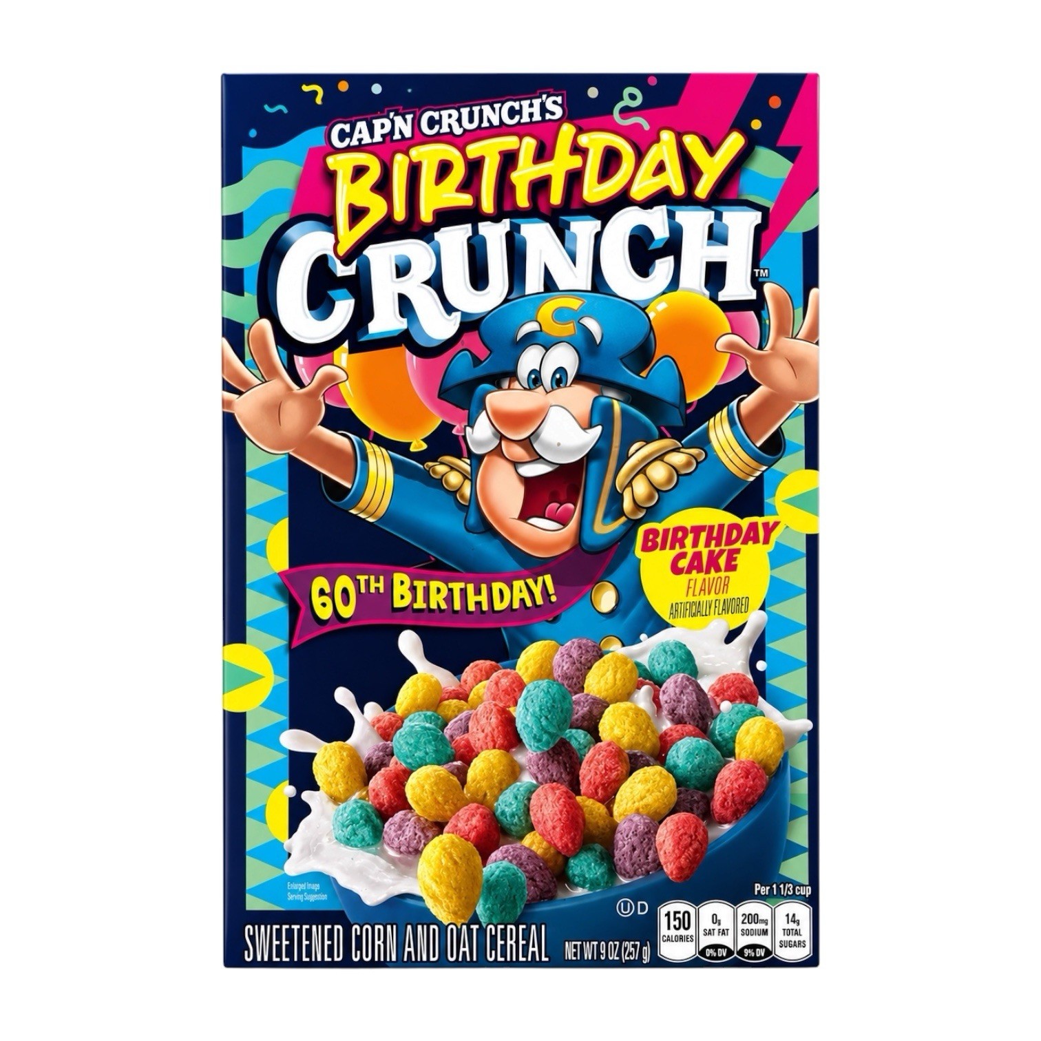 RARE Cap’N Crunch Birthday Crunch 60th Birthday Cereal Box SEALED