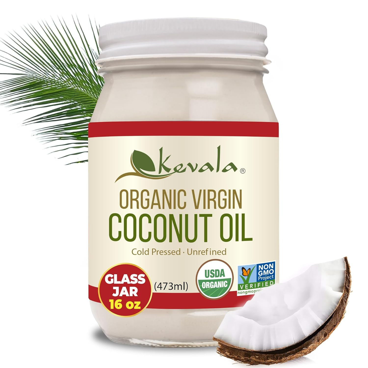 Organic Coconut Oil – Glass Jar, 16 Oz, Beauty and Cooking Staple | High-Heat Co
