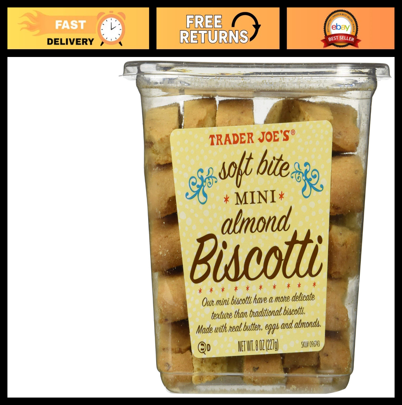 Soft Bite Mini Almond Biscotti – Delicious Italian Cookies – Pack of 2 Treats