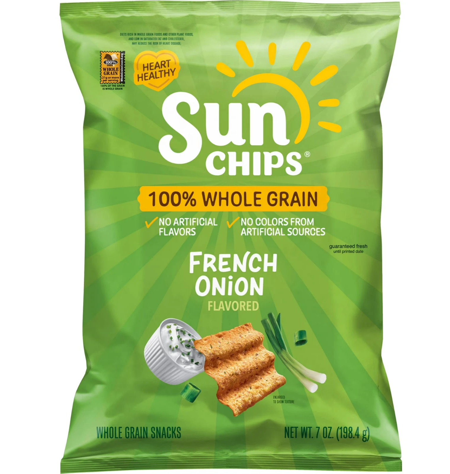 SunChips 100% Whole Grain French Onion Snack Chips Bag, 7 oz​ .
