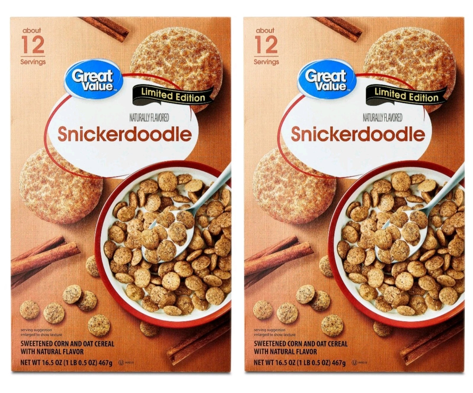 2 Pack! Great Value Snickerdoodle Breakfast Cereal, 16.5 oz