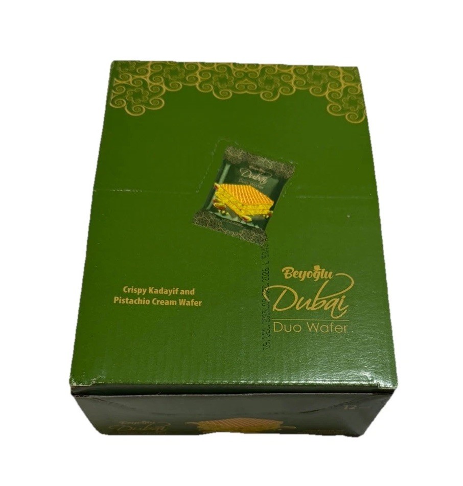 12 Pack Dubai Chocolate Pistachio Crispy Wafer Box Kunafa Pistachio Cream W/ Ice