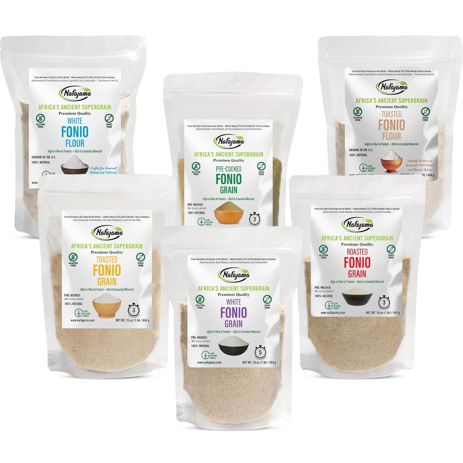 Nafajama 6-Pack Fonio Grain & Flour | Gluten-Free, Vegan, Non-GMO | 6LB Total