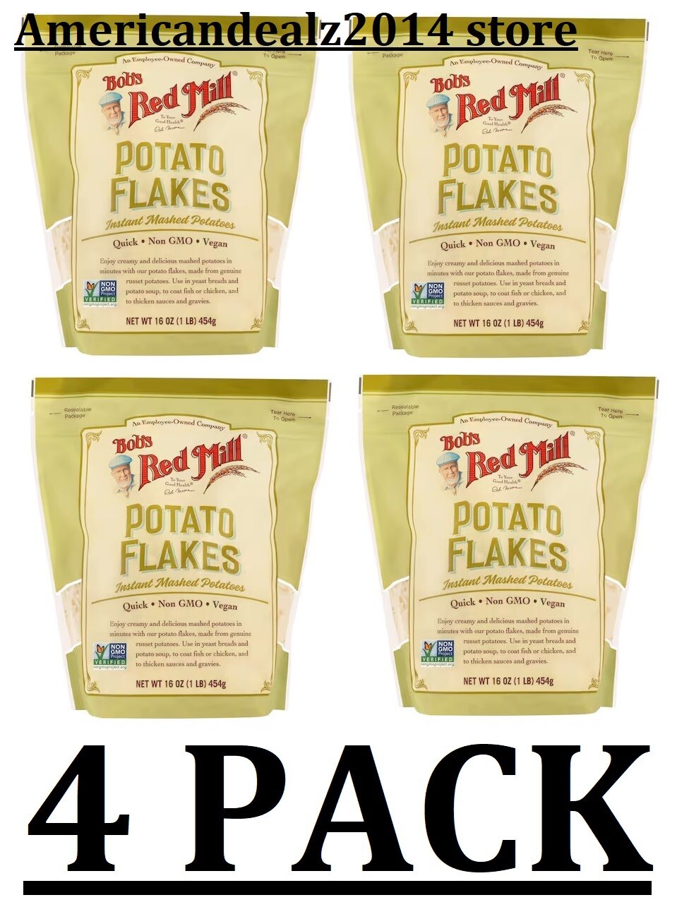 4 PACK- Bob’s Red Mill Instant Creamy Mashed Potatoes Flakes 16 oz Each