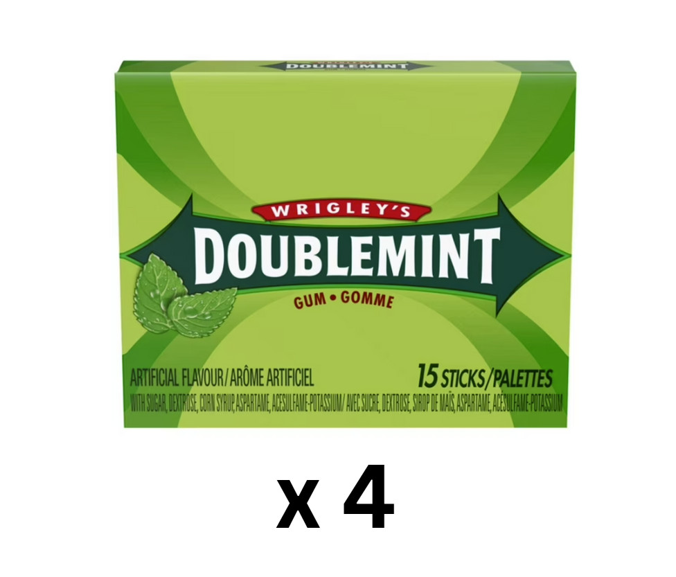Wrigley Doublemint Gum (15 Sticks) – Pack of 4 – FROM CANADA