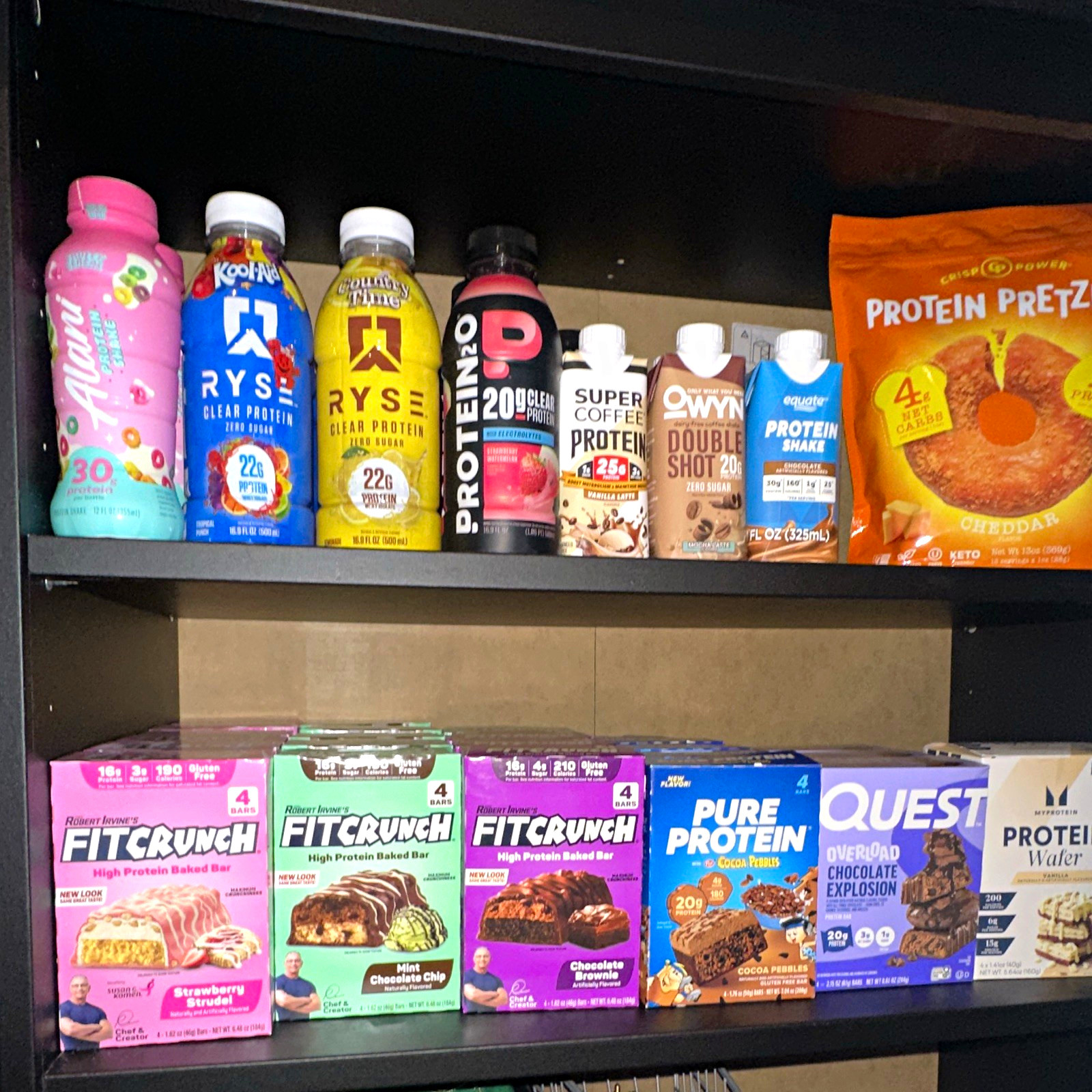 High Protein Mystery box. Baked Bars Assorted Flavors and Drinks.