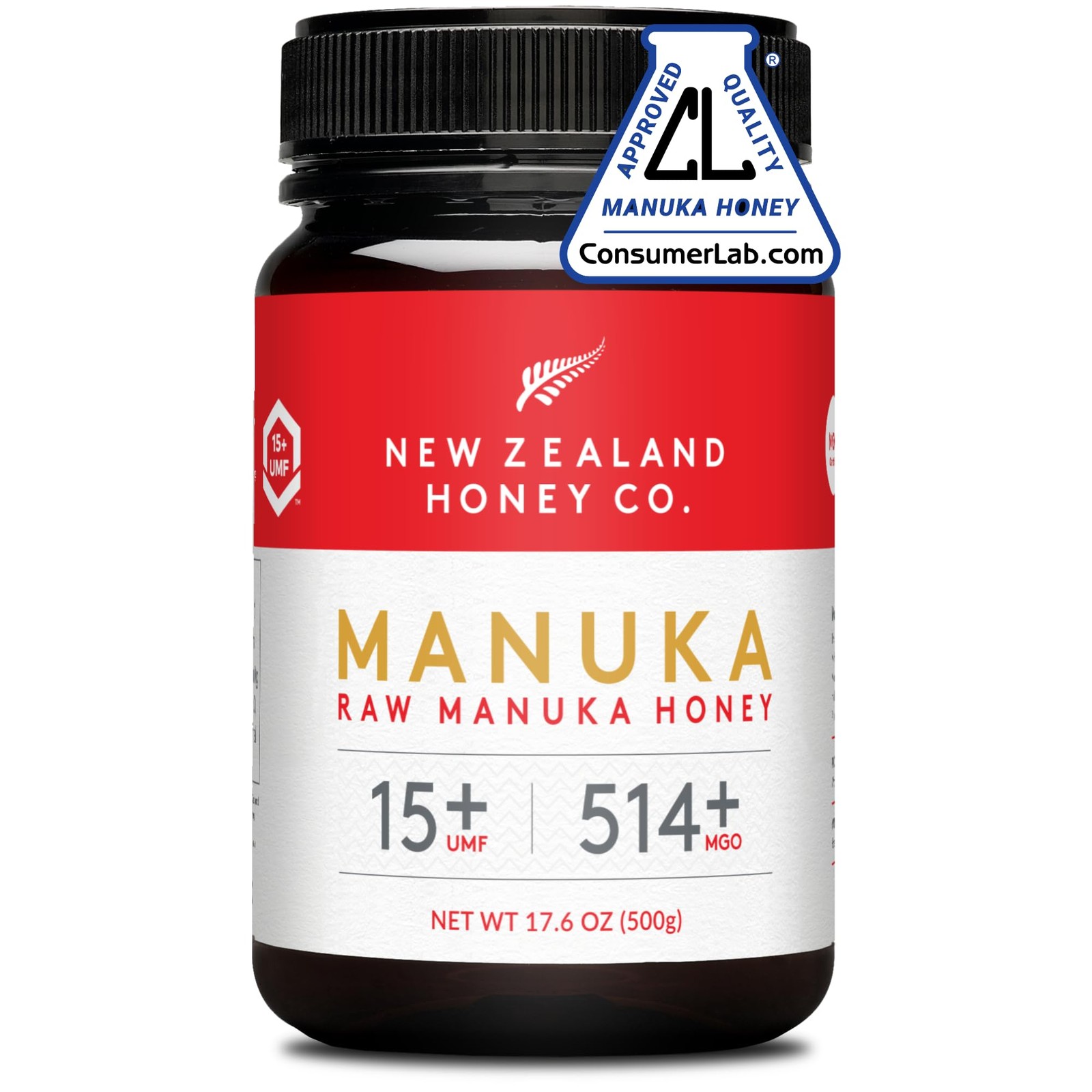 New Zealand Honey Co. Raw Manuka Honey UMF 15+ MGO 514+ 17.6oz Family Size 500g