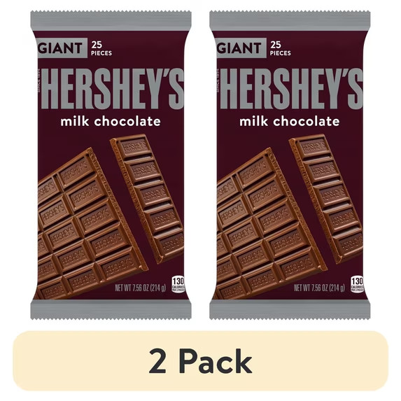 (2 pack) Hershey’s Milk Chocolate Giant Candy, Bar 7.56 oz, 25….