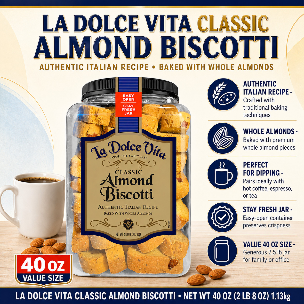 La Dolce Vita Classic Italian Biscotti, 40 oz