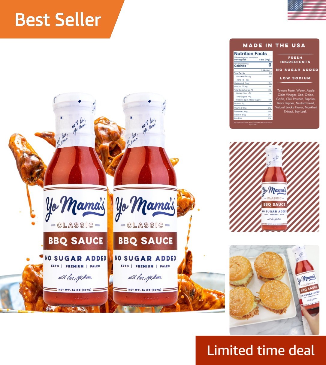 Yo Mama’s Keto BBQ Sauce – Pack of 2, 14 Ounce Bottles – Guilt-Free Flavor