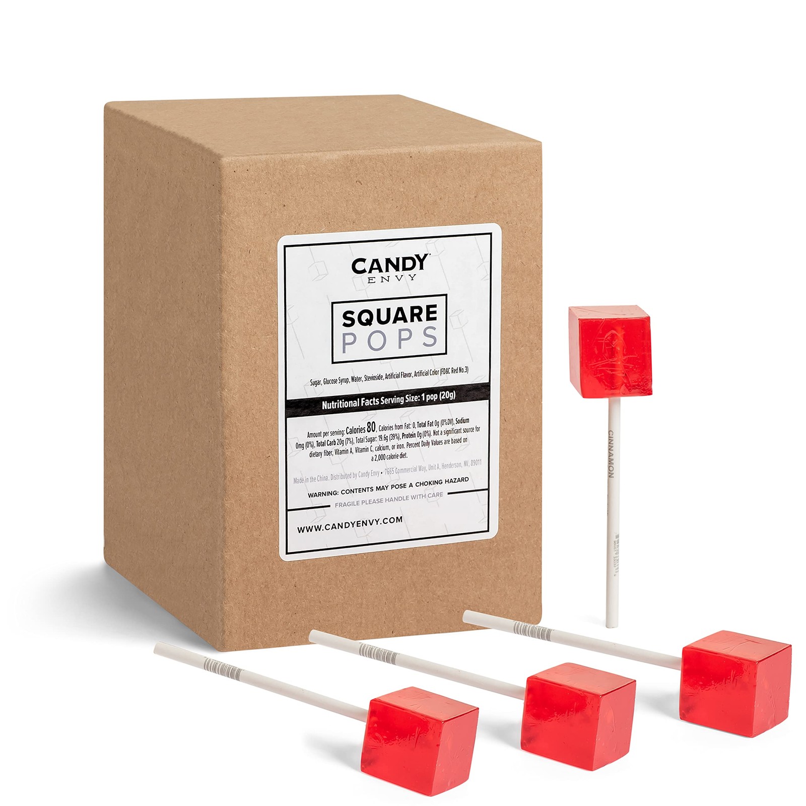 – Red Square Pops – 24 Pack – Cinnamon Flavored Lollipops