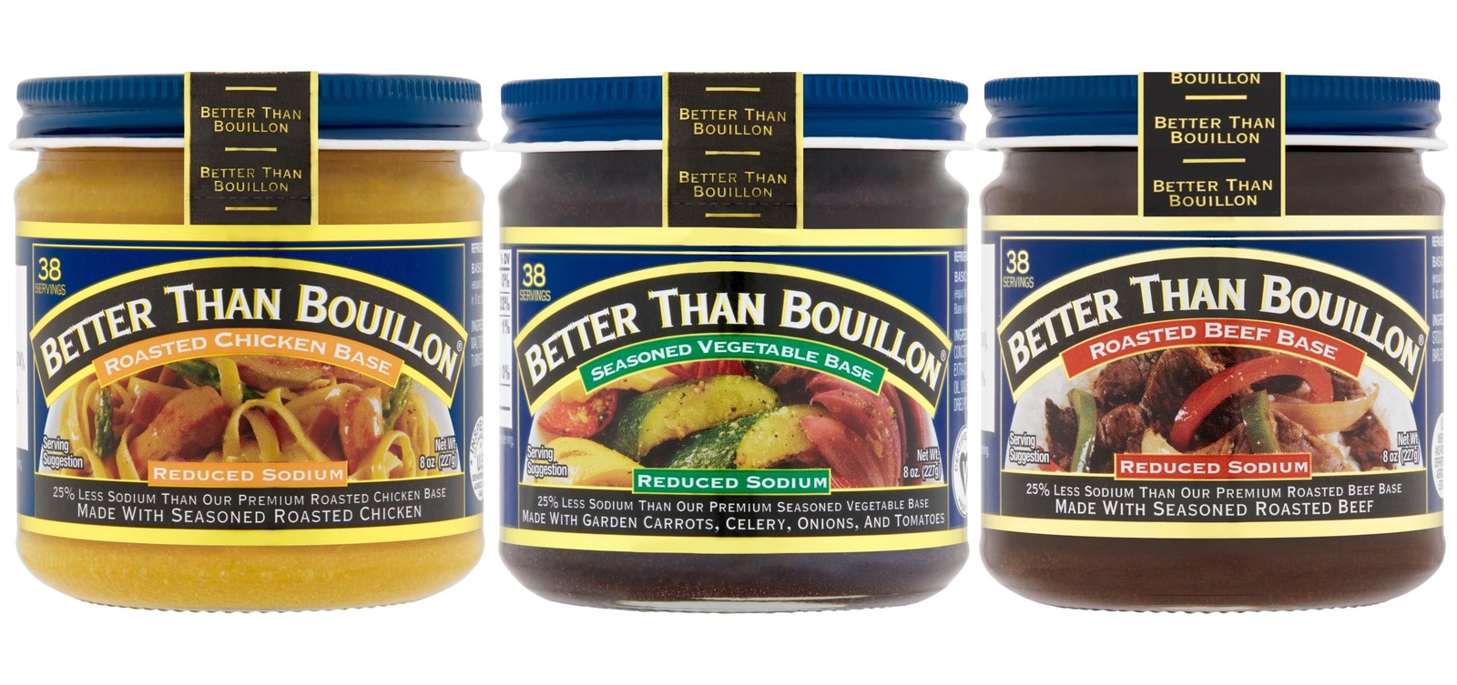 Better Than Bouillon Reduced Sodium Base Variety Pack 8 Ounce Pack of 3