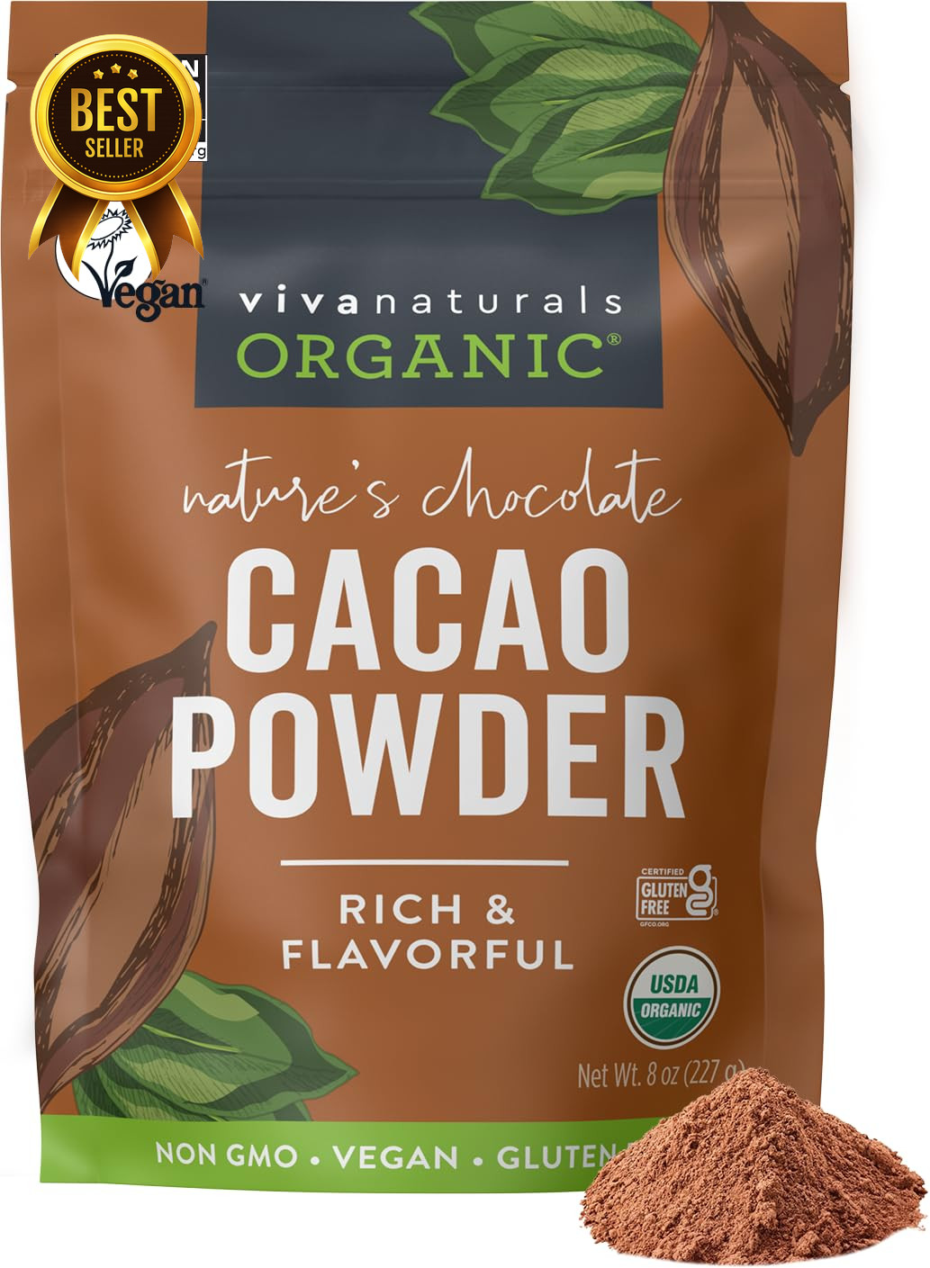 Organic Cacao Powder 8oz Unsweetened Cocoa for Baking Smoothies Vegan Gluten Fre