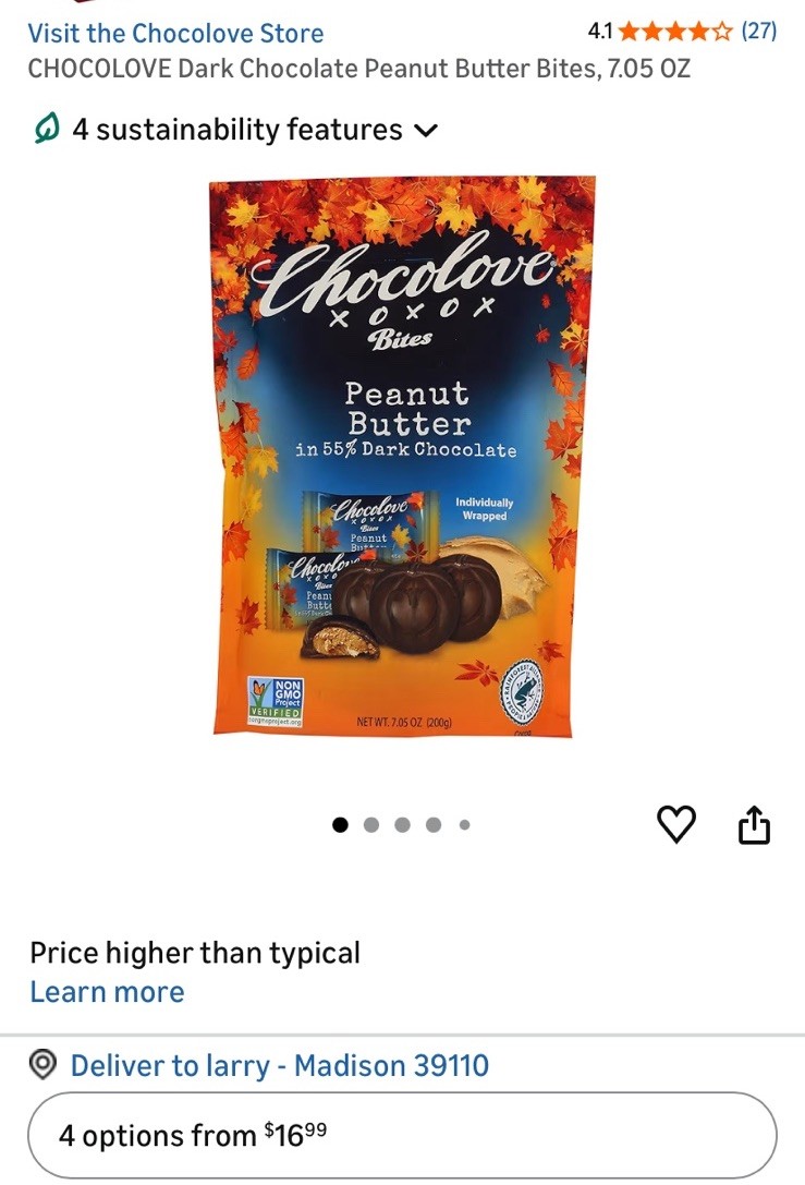 6 CHOCOLOVE Dark Chocolate Peanut Butter Pumpkins 7.05oz Bags